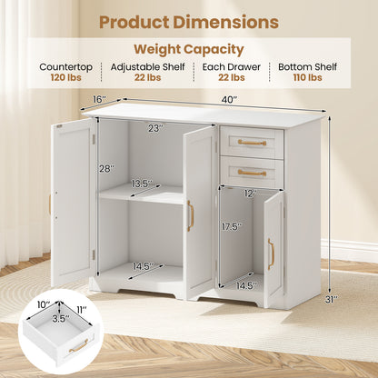 40 Inch Modern Kitchen Sideboard Buffet Cabinet with 2 Drawers and Adjustable Shelf, White Sideboards Cabinets & Buffets at Gallery Canada