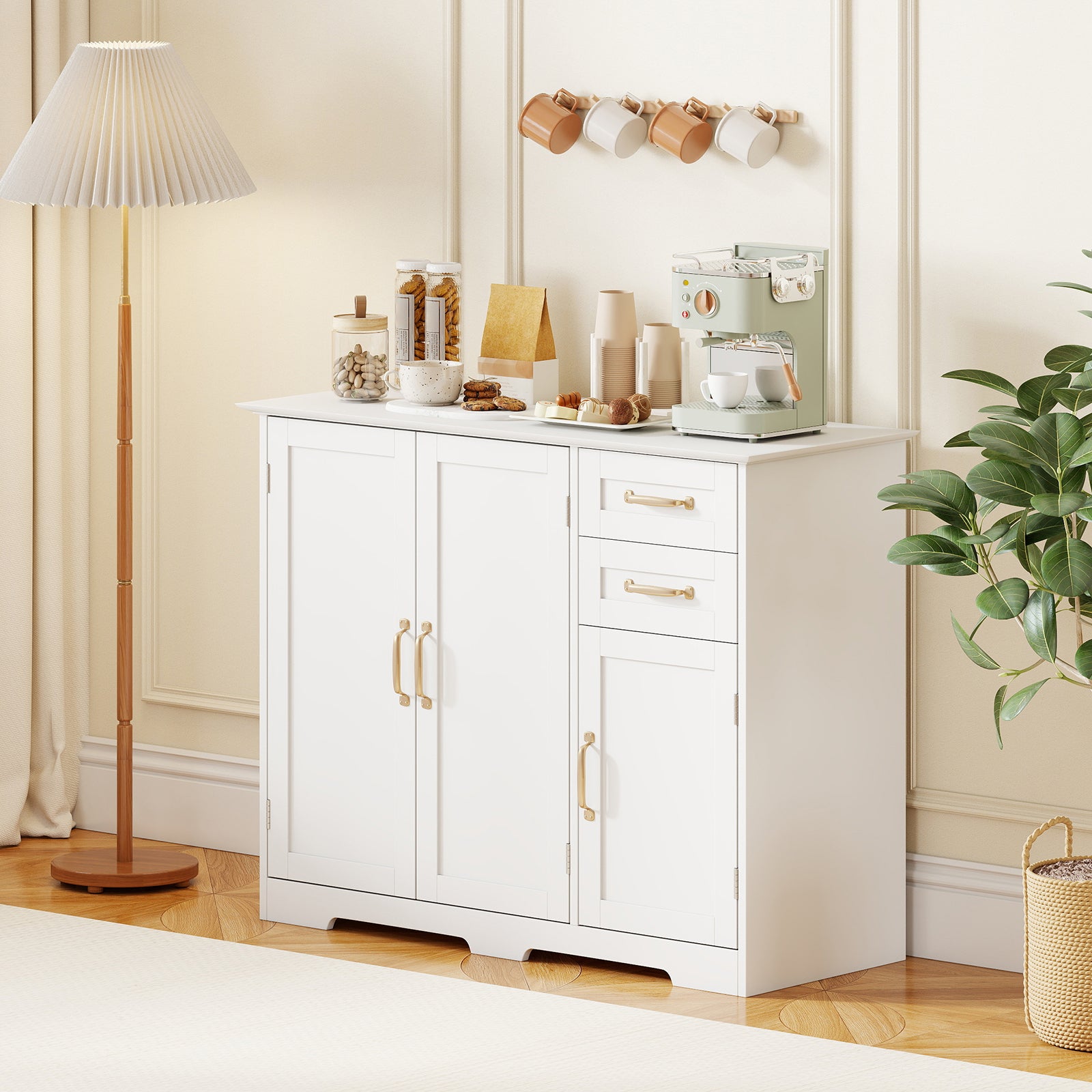 40 Inch Modern Kitchen Sideboard Buffet Cabinet with 2 Drawers and Adjustable Shelf, White Sideboards Cabinets & Buffets at Gallery Canada