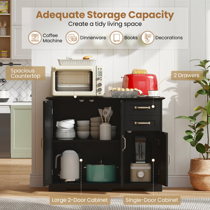 40 Inch Kitchen Sideboard Cabinet, 2 Drawers, Adjustable Shelf, Black Sideboards Cabinets & Buffets at Gallery Canada
