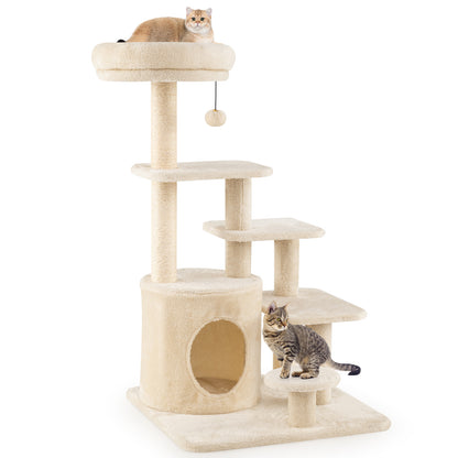 40 Inch Multi-level Cat Tower with Condo and Dangling Jingle Ball-BE, Beige