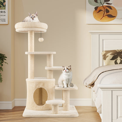 40 Inch Multi-level Cat Tower with Condo and Dangling Jingle Ball-BE, Beige