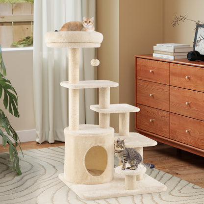 40 Inch Multi-level Cat Tower with Condo and Dangling Jingle Ball-BE, Beige