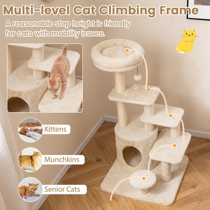 40 Inch Multi-level Cat Tower with Condo and Dangling Jingle Ball-BE, Beige