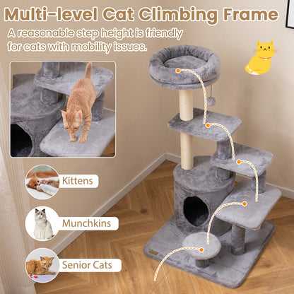 40 Inch Multi-level Cat Tower with Condo and Dangling Jingle Ball-GR, Gray