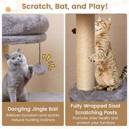 40 Inch Multi-level Cat Tower with Condo and Dangling Jingle Ball-GR, Gray