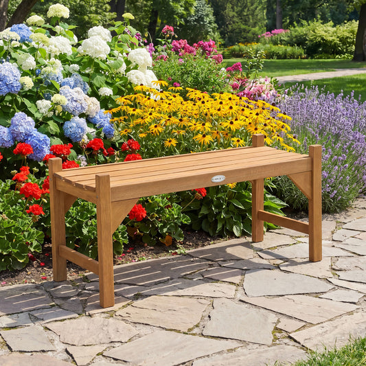 40 Inch Outdoor Bench with Slatted Contoured Seat for Deck Entryway-1 Piece, Natural Outdoor Benches Natural at Gallery Canada