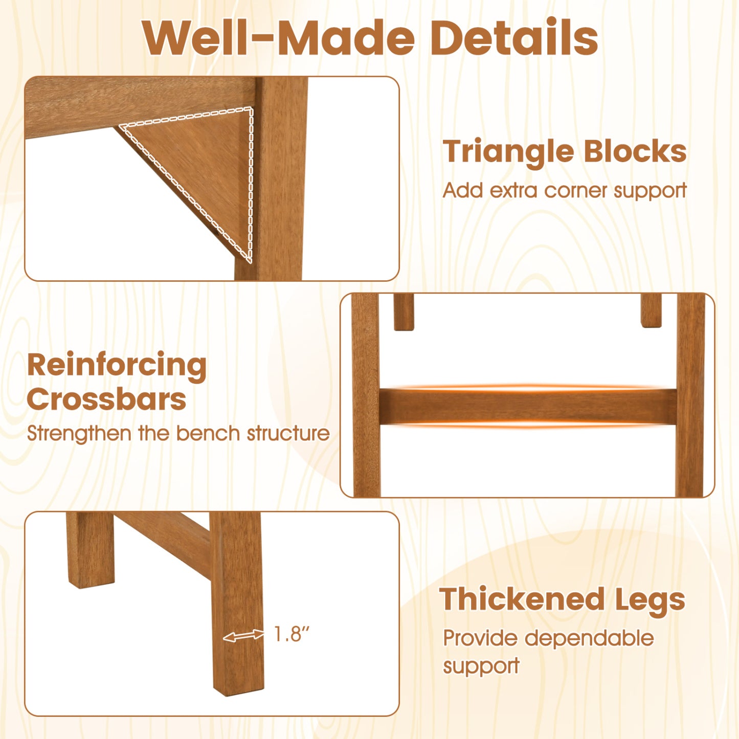 40 Inch Outdoor Bench with Slatted Contoured Seat for Deck Entryway-1 Piece, Natural Outdoor Benches at Gallery Canada
