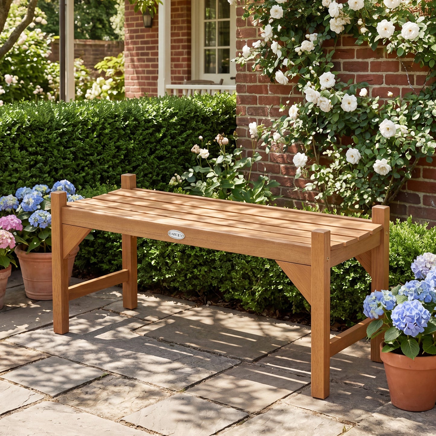 40 Inch Outdoor Bench with Slatted Contoured Seat for Deck Entryway-1 Piece, Natural Outdoor Benches at Gallery Canada