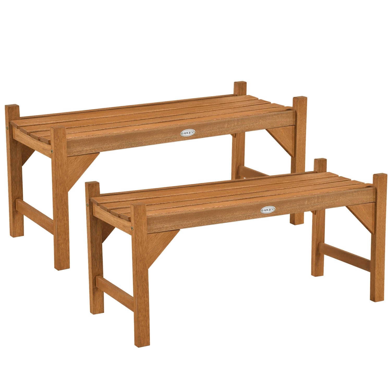 40 Inch Outdoor Bench with Slatted Contoured Seat for Deck Entryway-Set of 2, Natural Outdoor Benches at Gallery Canada