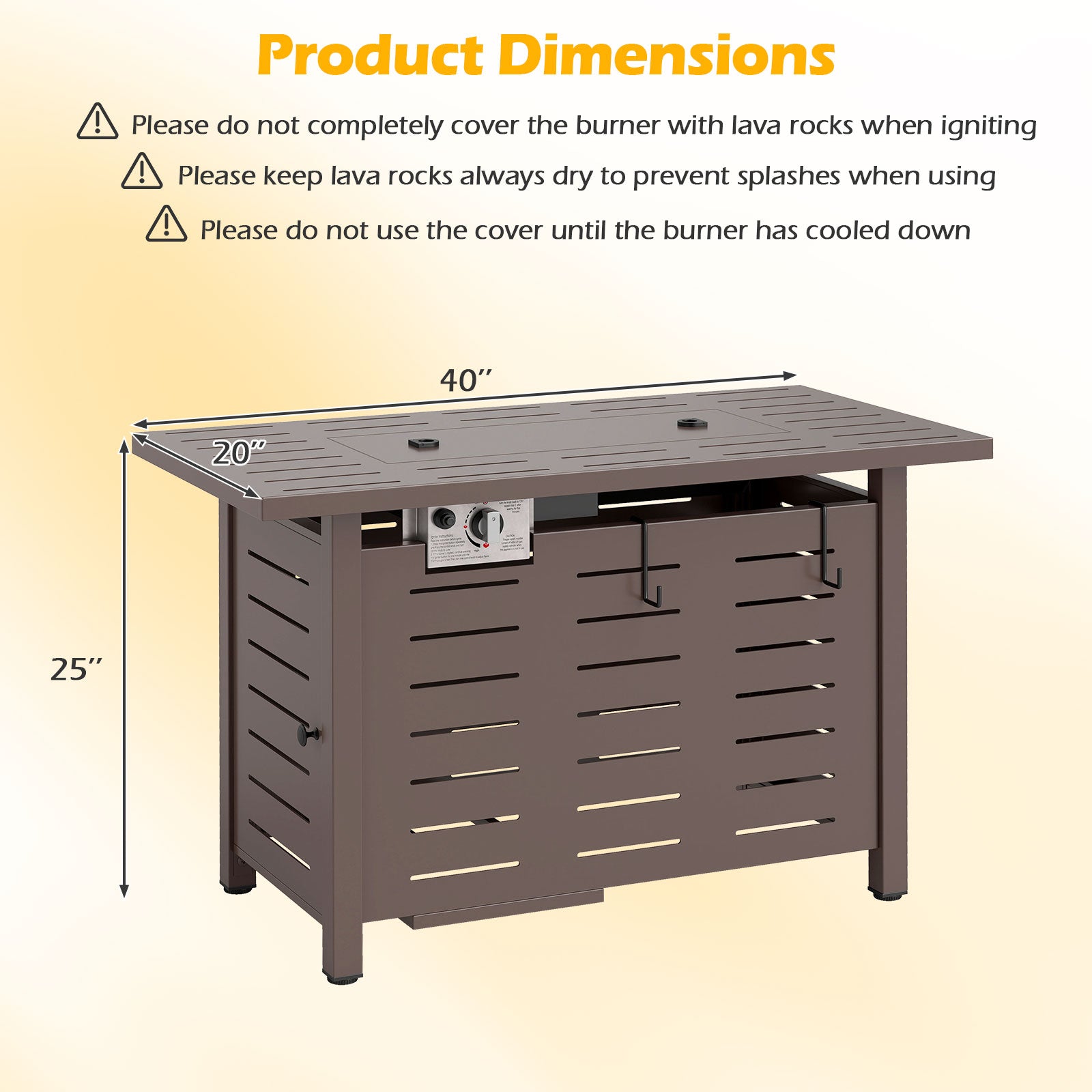 40 Inch Outdoor Propane Fire Pit, Lava Rocks, Brown Fire Pit Tables at Gallery Canada