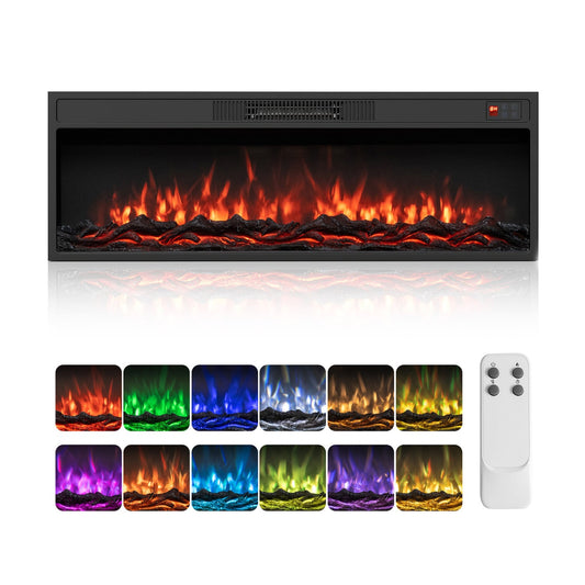 Recessed Electric Fireplace Heater, 40 Inch, Adjustable Flame, Colors Fireplaces Black at Gallery Canada
