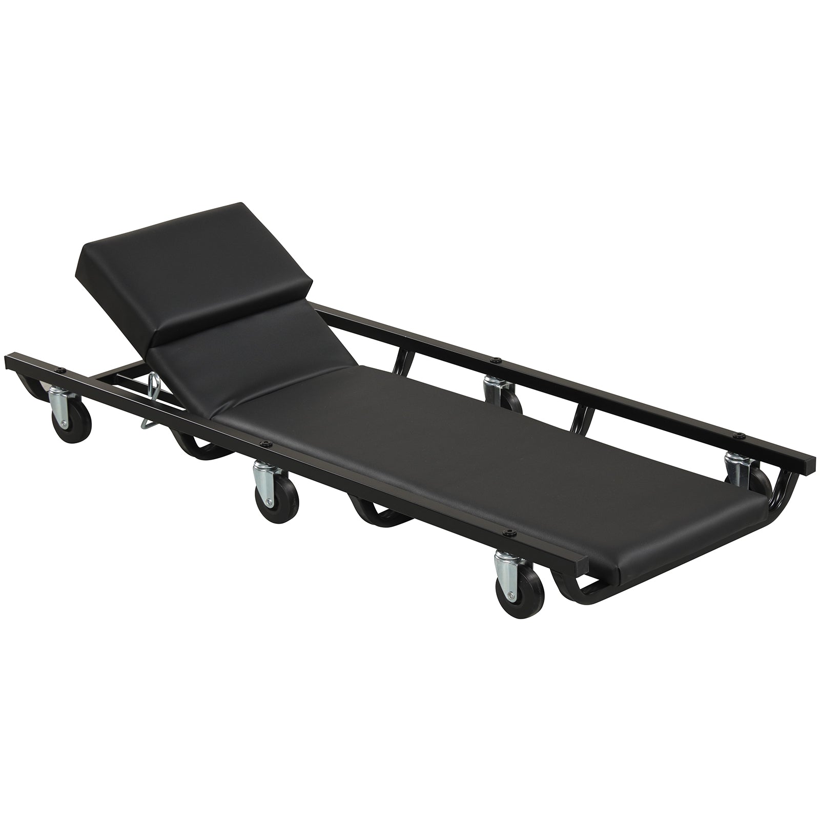 40 Inch Rolling Creeper Cart, Adjustable Backrest, Headrest, Black