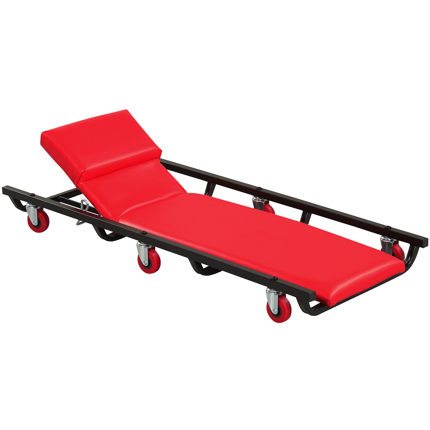 40 Inch Rolling Creeper Cart, Adjustable Backrest, Headrest, Red