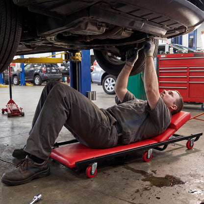 40 Inch Rolling Creeper Cart, Adjustable Backrest, Headrest, Red Garages at Gallery Canada