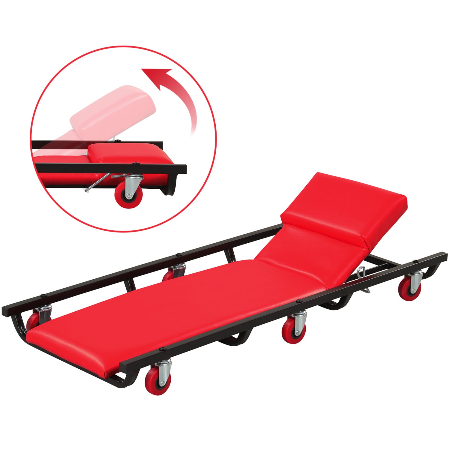 40 Inch Rolling Creeper Cart, Adjustable Backrest, Headrest, Red Garages Red at Gallery Canada