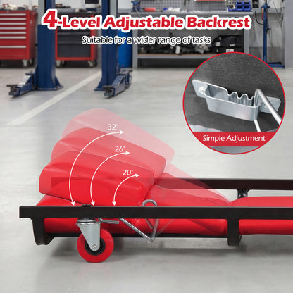 40 Inch Rolling Creeper Cart, Adjustable Backrest, Headrest, Red Garages at Gallery Canada