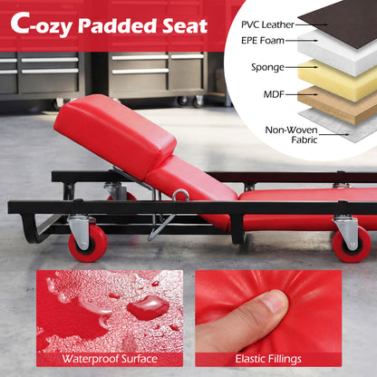 40 Inch Rolling Creeper Cart, Adjustable Backrest, Headrest, Red Garages at Gallery Canada