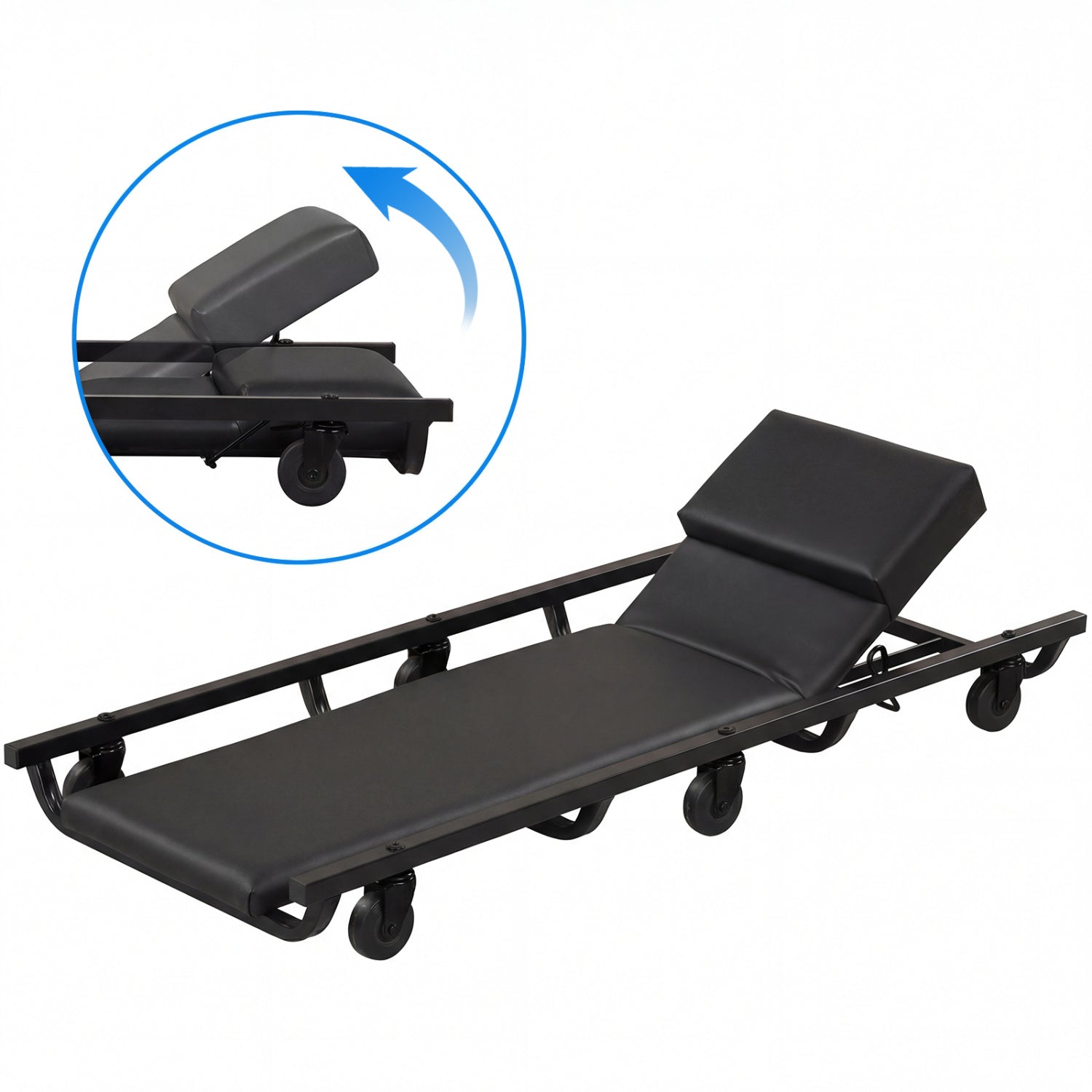 40 Inch Rolling Creeper Cart, Adjustable Backrest, Headrest, Black Garages at Gallery Canada