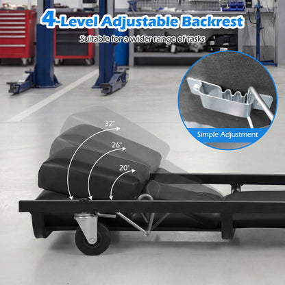 40 Inch Rolling Creeper Cart, Adjustable Backrest, Headrest, Black Garages at Gallery Canada