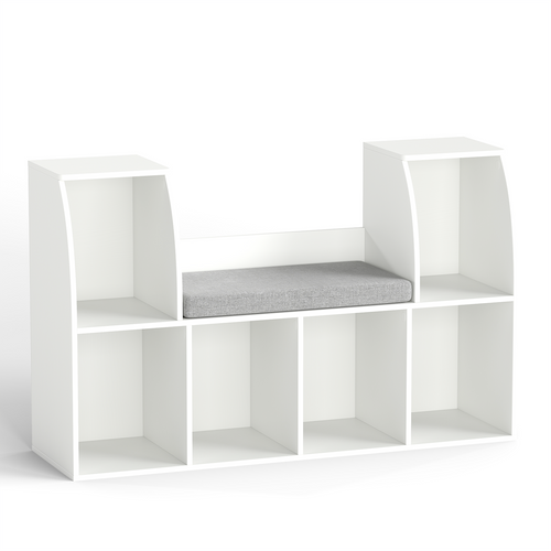 40 Inches Kids Bookshelf with Reading Nook Bookcase with 6 Open Cubes, White