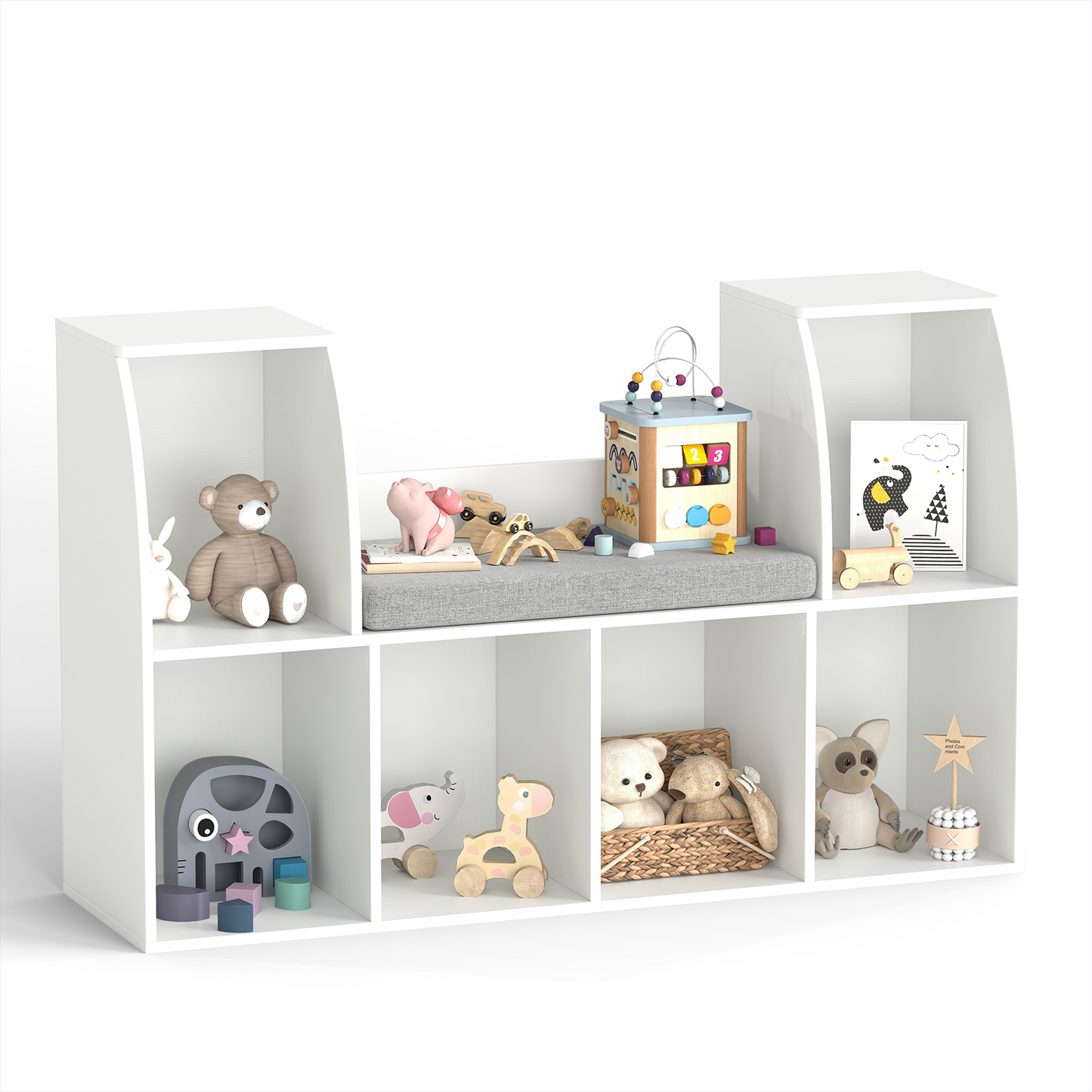 40 Inches Kids Bookshelf with Reading Nook Bookcase with 6 Open Cubes, White Kids Storage at Gallery Canada