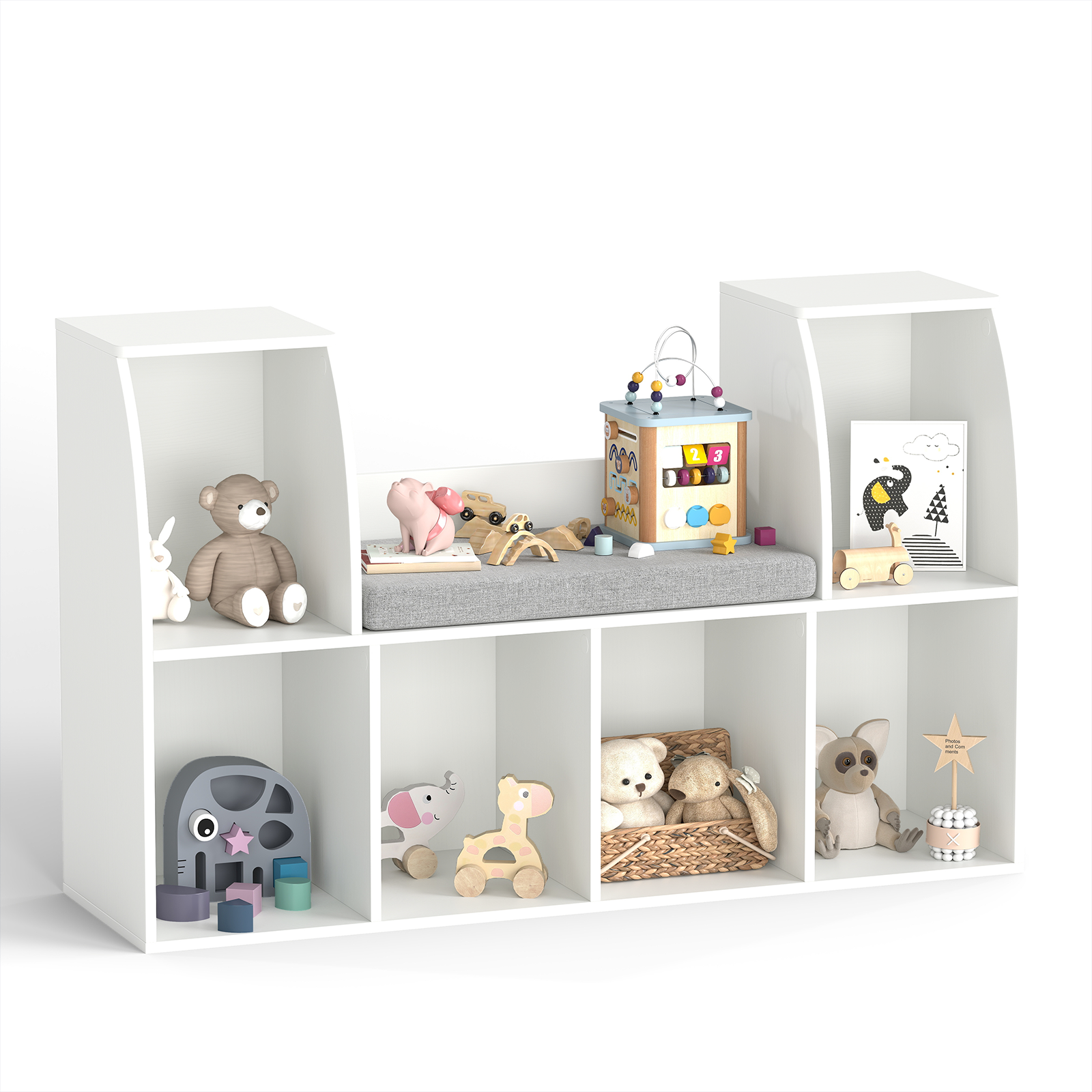 40 Inches Kids Bookshelf with Reading Nook Bookcase with 6 Open Cubes, White Kids Storage at Gallery Canada