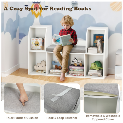 40 Inches Kids Bookshelf with Reading Nook Bookcase with 6 Open Cubes, White Kids Storage at Gallery Canada