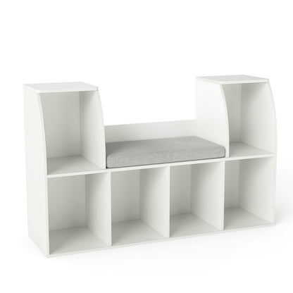 40 Inches Kids Bookshelf with Reading Nook Bookcase with 6 Open Cubes, White Kids Storage at Gallery Canada
