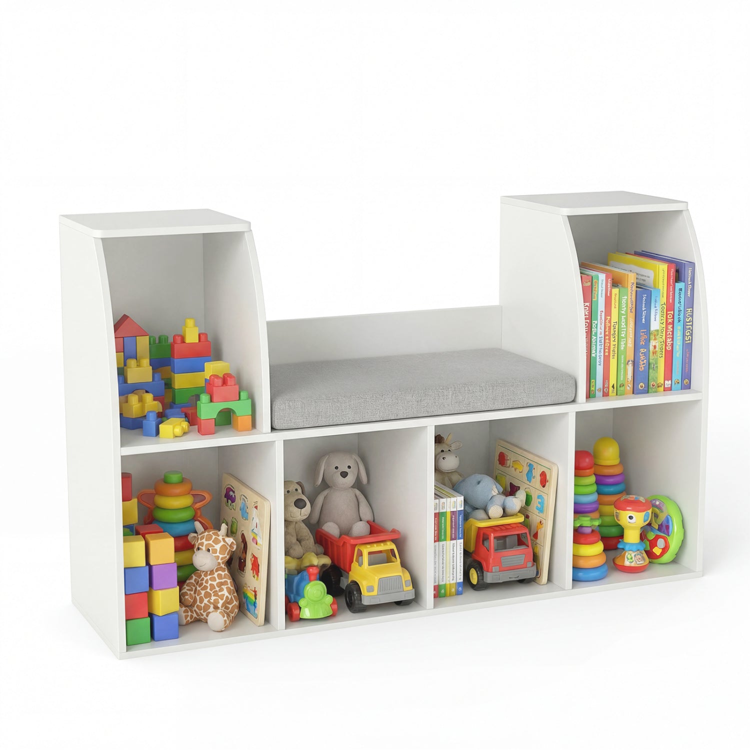 40 Inches Kids Bookshelf with Reading Nook Bookcase with 6 Open Cubes, White Kids Storage at Gallery Canada