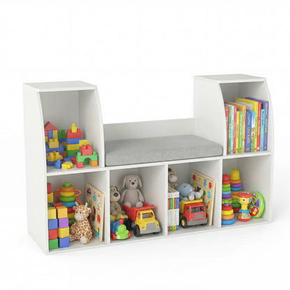 40 Inches Kids Bookshelf with Reading Nook Bookcase with 6 Open Cubes, White Kids Storage at Gallery Canada