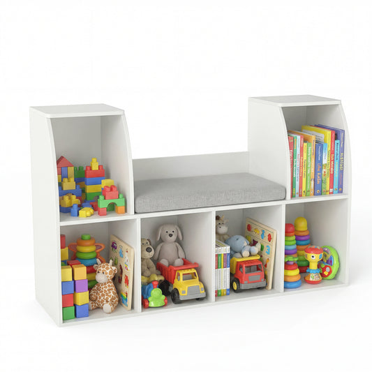 40 Inches Kids Bookshelf with Reading Nook Bookcase with 6 Open Cubes, White Kids Storage White at Gallery Canada