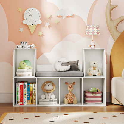 40 Inches Kids Bookshelf with Reading Nook Bookcase with 6 Open Cubes, White Kids Storage at Gallery Canada