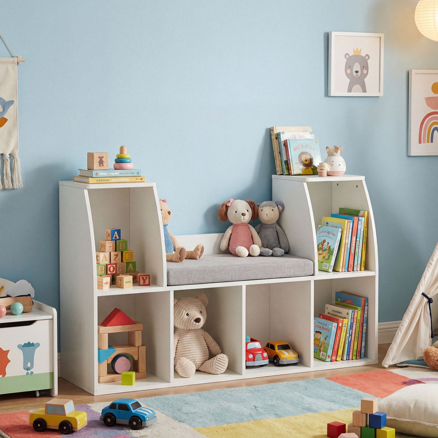 40 Inches Kids Bookshelf with Reading Nook Bookcase with 6 Open Cubes, White Kids Storage at Gallery Canada