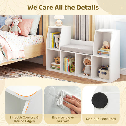 40 Inches Kids Bookshelf with Reading Nook Bookcase with 6 Open Cubes, White Kids Storage at Gallery Canada