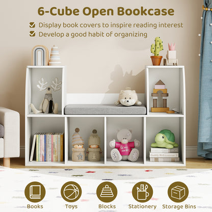 40 Inches Kids Bookshelf with Reading Nook Bookcase with 6 Open Cubes, White Kids Storage at Gallery Canada