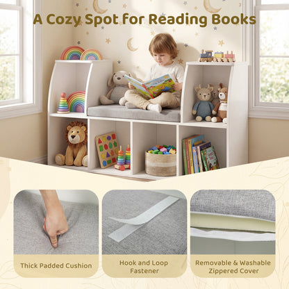40 Inches Kids Bookshelf with Reading Nook Bookcase with 6 Open Cubes, White Kids Storage at Gallery Canada