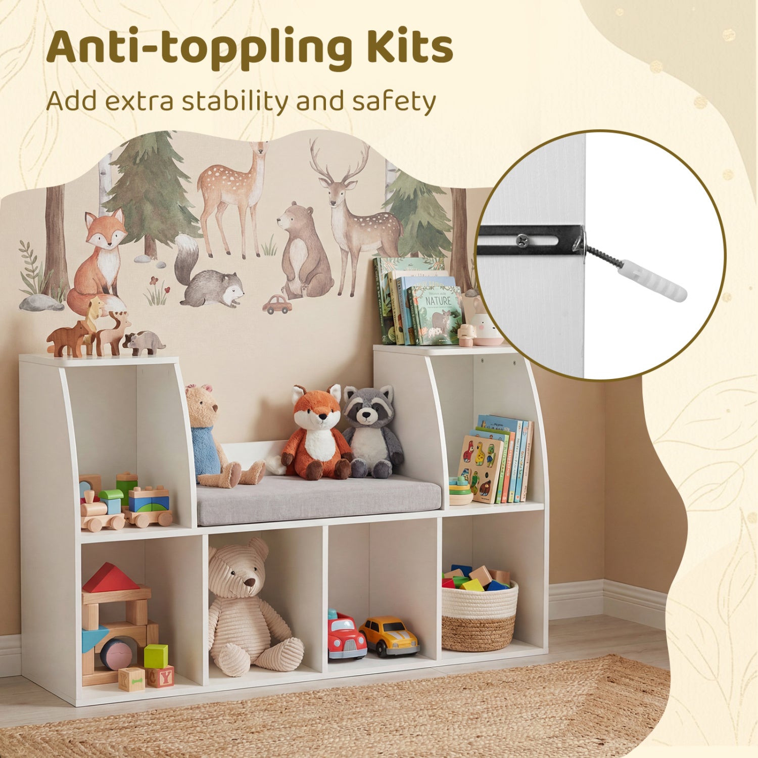 40 Inches Kids Bookshelf with Reading Nook Bookcase with 6 Open Cubes, White Kids Storage at Gallery Canada