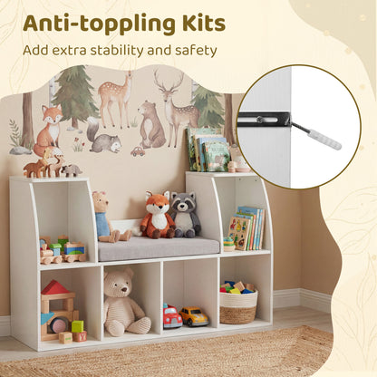 40 Inches Kids Bookshelf with Reading Nook Bookcase with 6 Open Cubes, White Kids Storage at Gallery Canada