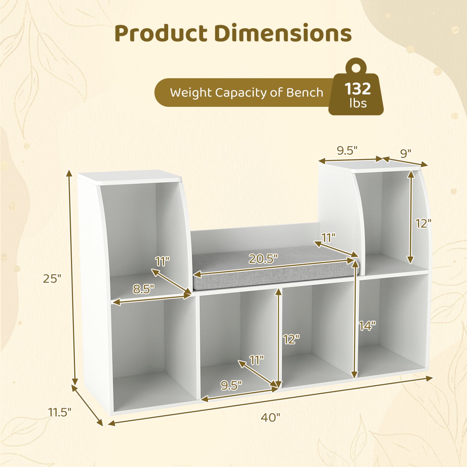 40 Inches Kids Bookshelf with Reading Nook Bookcase with 6 Open Cubes, White Kids Storage at Gallery Canada