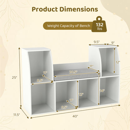 40 Inches Kids Bookshelf with Reading Nook Bookcase with 6 Open Cubes, White Kids Storage at Gallery Canada
