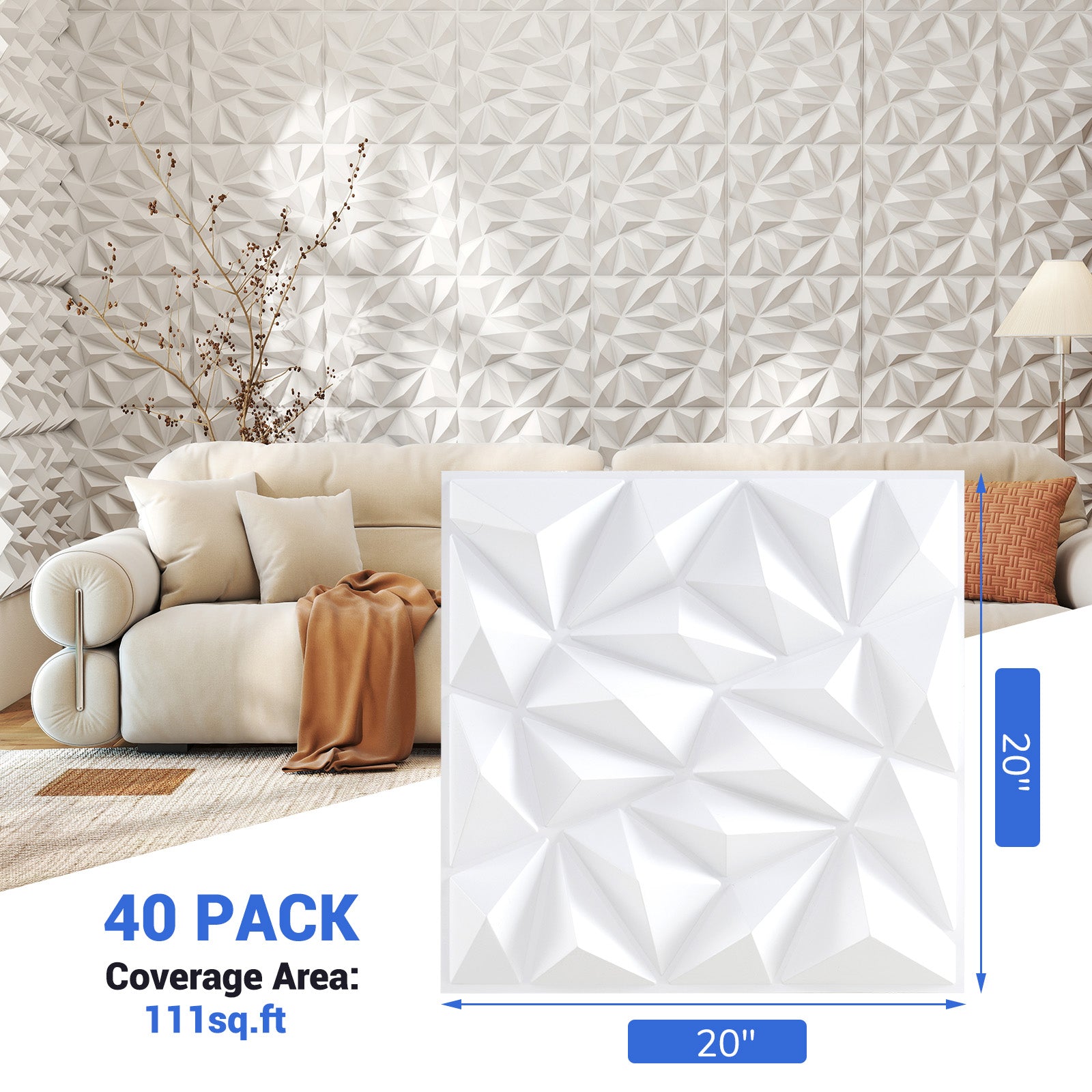 40-Pack 3D Wall Panels with Decorative Diamond Patterns, White Decorative Accessories at Gallery Canada