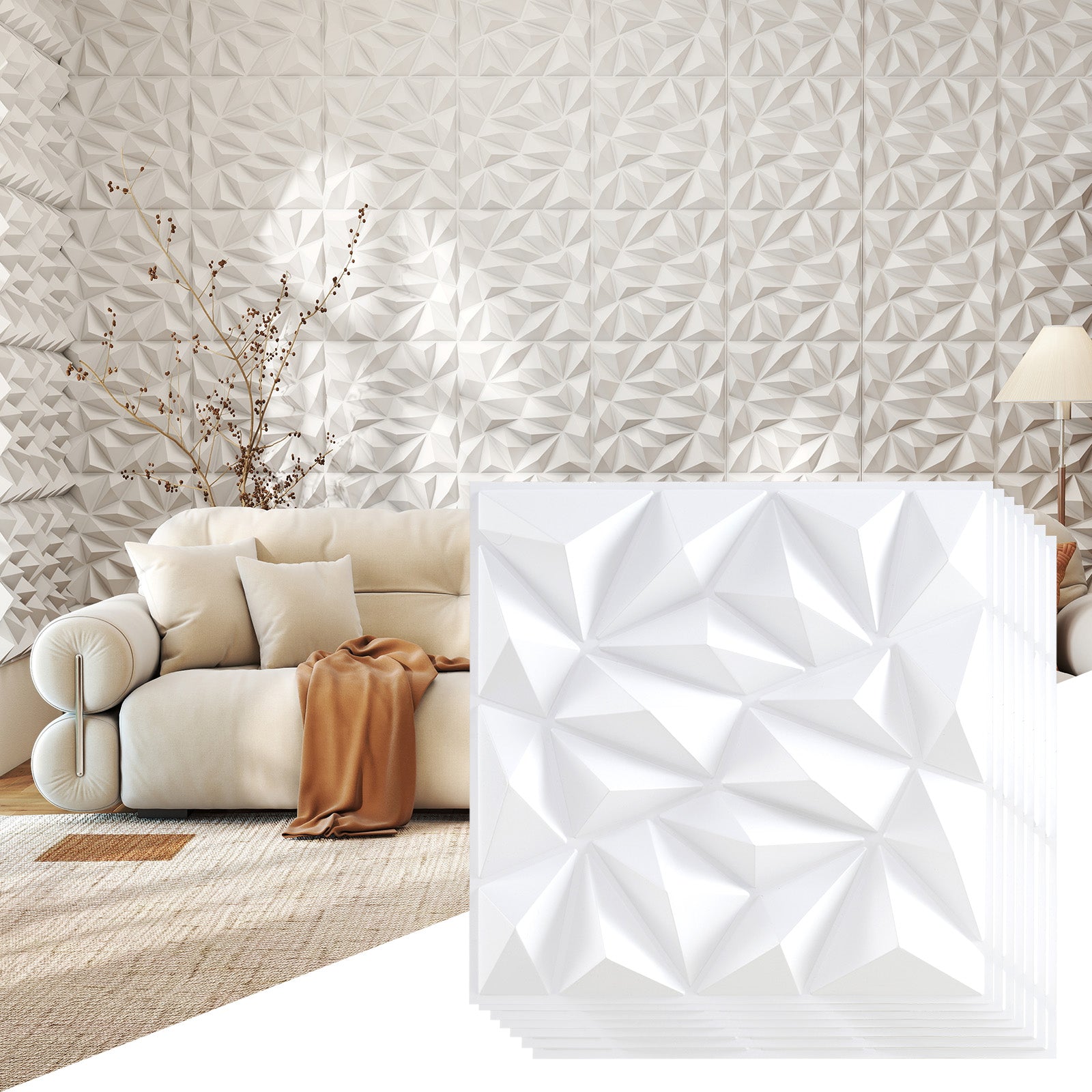 40-Pack 3D Wall Panels with Decorative Diamond Patterns, White Decorative Accessories at Gallery Canada