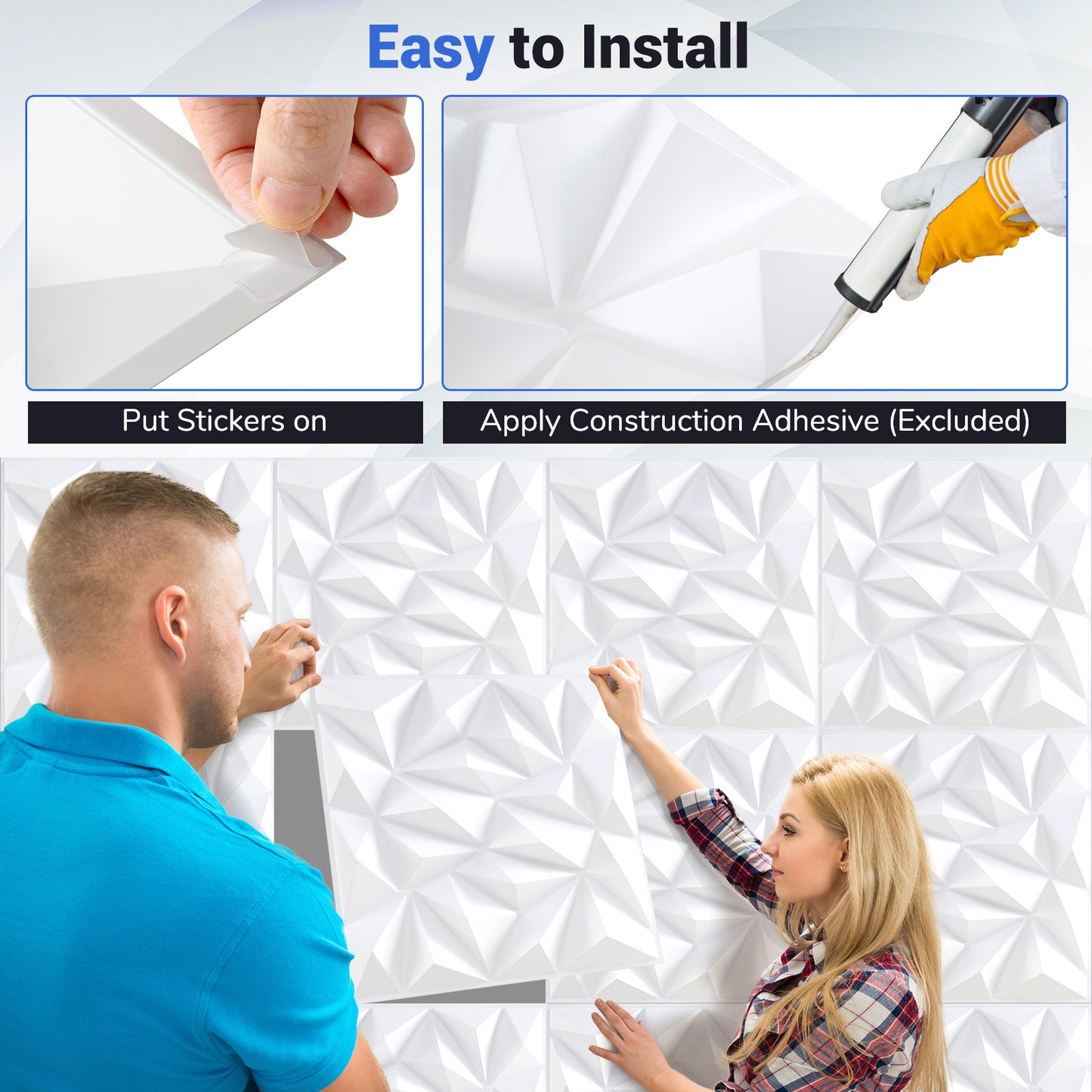 40-Pack 3D Wall Panels with Decorative Diamond Patterns, White Decorative Accessories at Gallery Canada