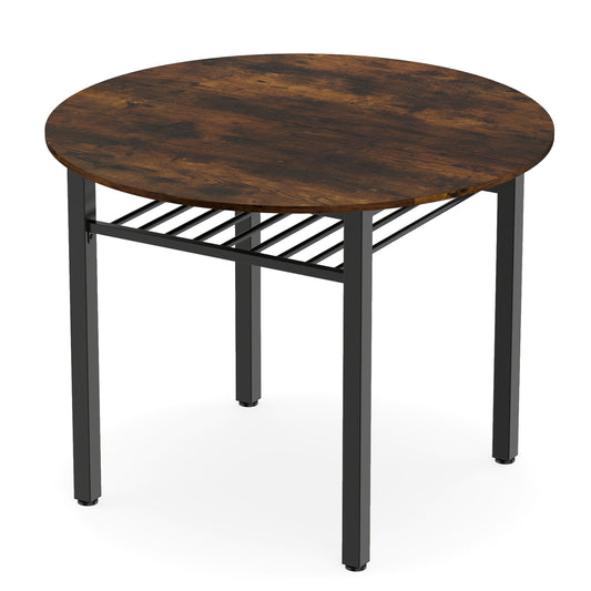 40” Round Kitchen Table with Storage Shelf and Metal Frame for 4 People, Rustic Brown Dining Tables Rustic Brown at Gallery Canada