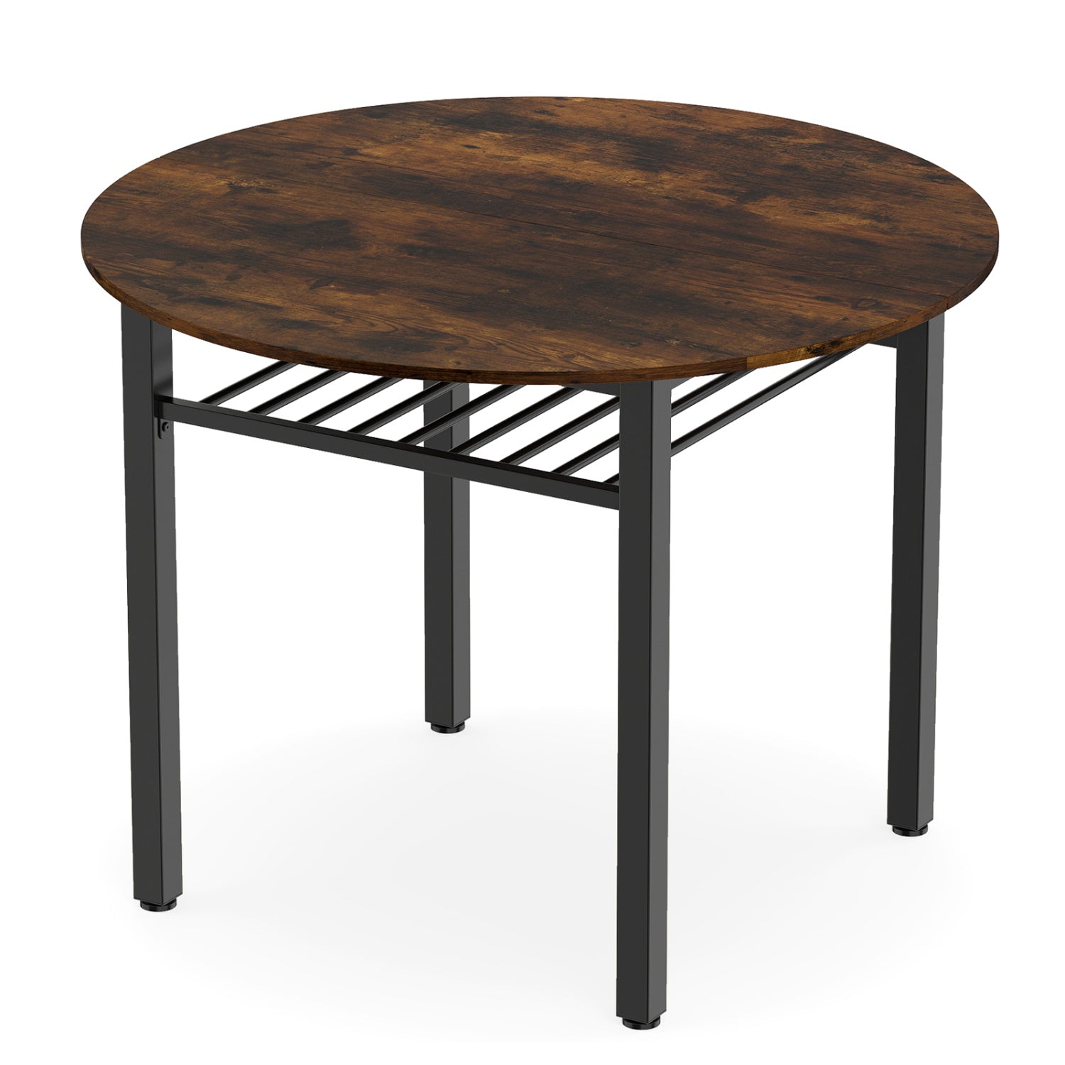 40” Round Kitchen Table with Storage Shelf and Metal Frame for 4 People, Rustic Brown Dining Tables Rustic Brown at Gallery Canada
