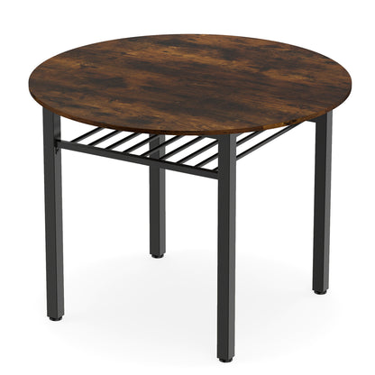 40” Round Kitchen Table with Storage Shelf and Metal Frame for 4 People, Rustic Brown Dining Tables Rustic Brown at Gallery Canada