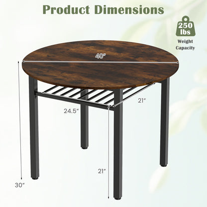 40” Round Kitchen Table with Storage Shelf and Metal Frame for 4 People, Rustic Brown Dining Tables at Gallery Canada