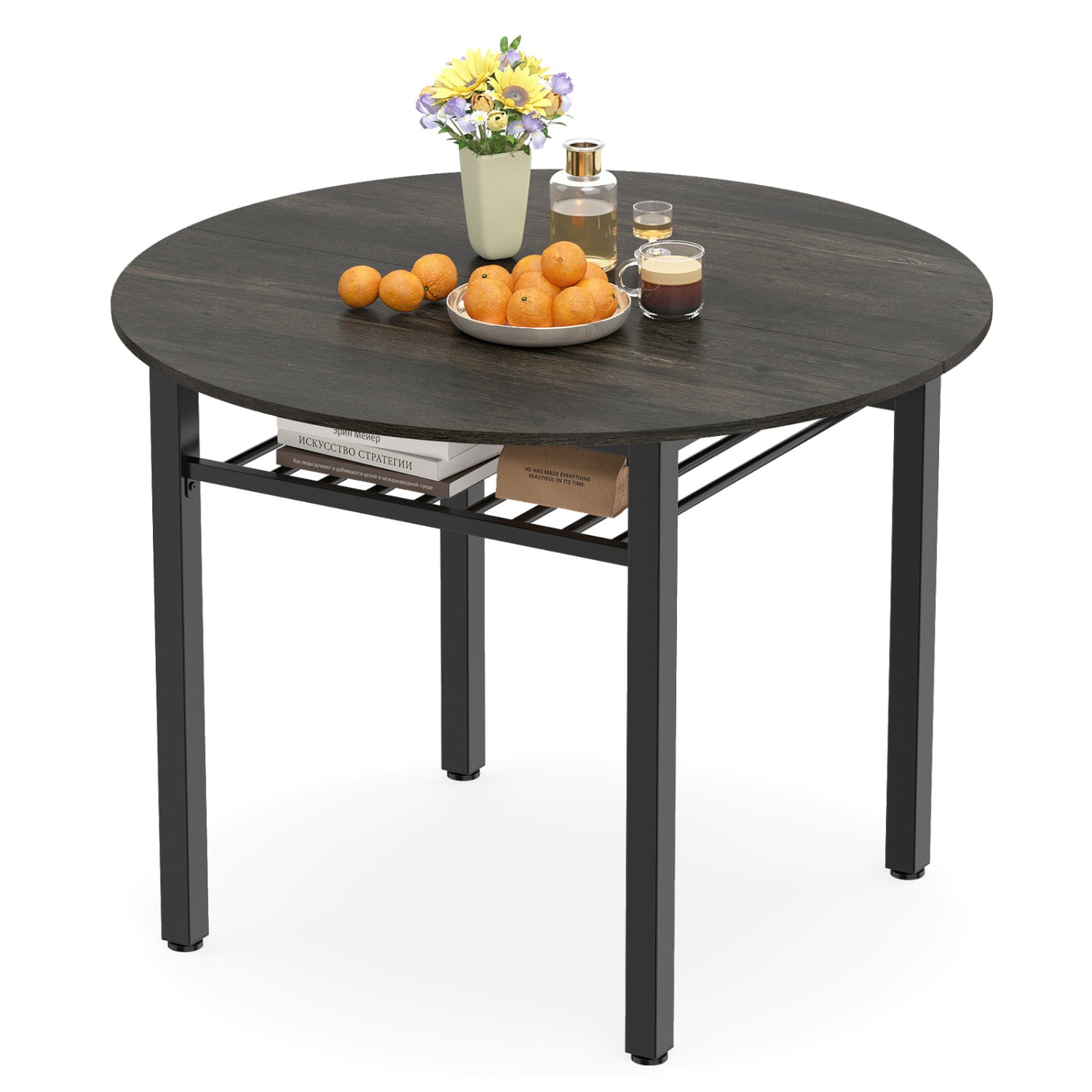 40” Round Kitchen Table with Storage Shelf and Metal Frame for 4 People, Gray Dining Tables at Gallery Canada