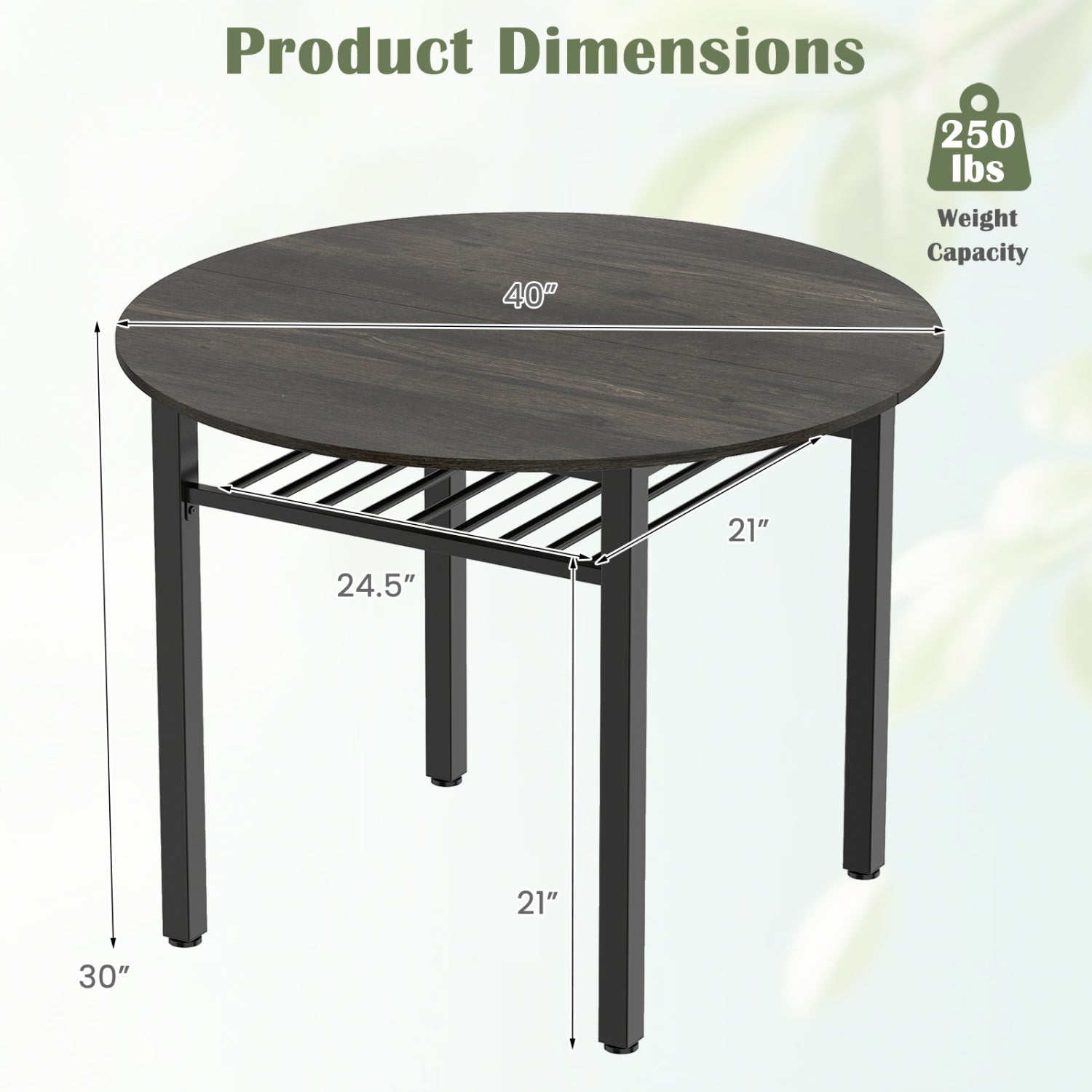 40” Round Kitchen Table with Storage Shelf and Metal Frame for 4 People, Gray Dining Tables at Gallery Canada