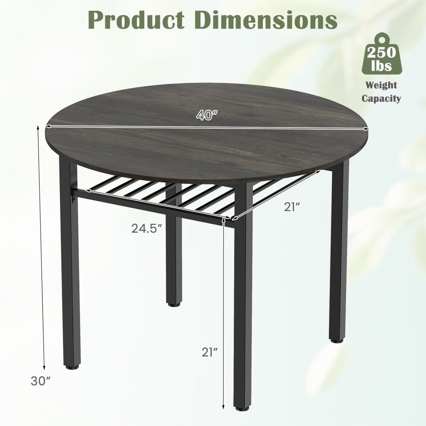 40” Round Kitchen Table with Storage Shelf and Metal Frame for 4 People, Gray Dining Tables at Gallery Canada